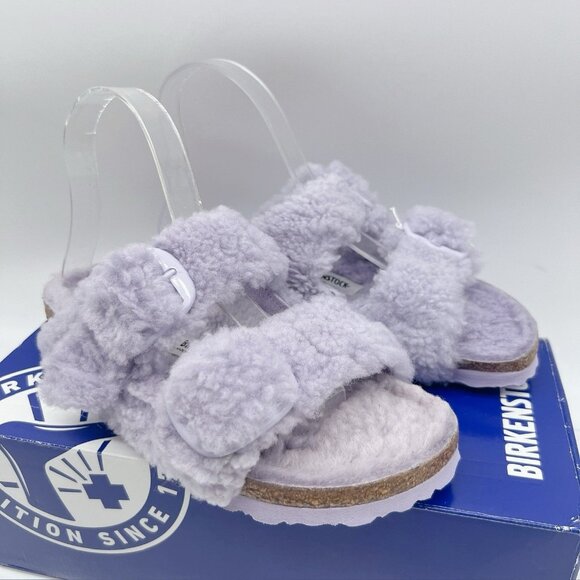 Birkenstock Arizona Big Buckle Shearling Teddy Sandals Fog Purple Womens EU 37 - Picture 4 of 13